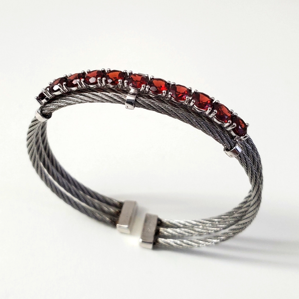 Sterling Silver 925 Garnet Flexible Bracelet